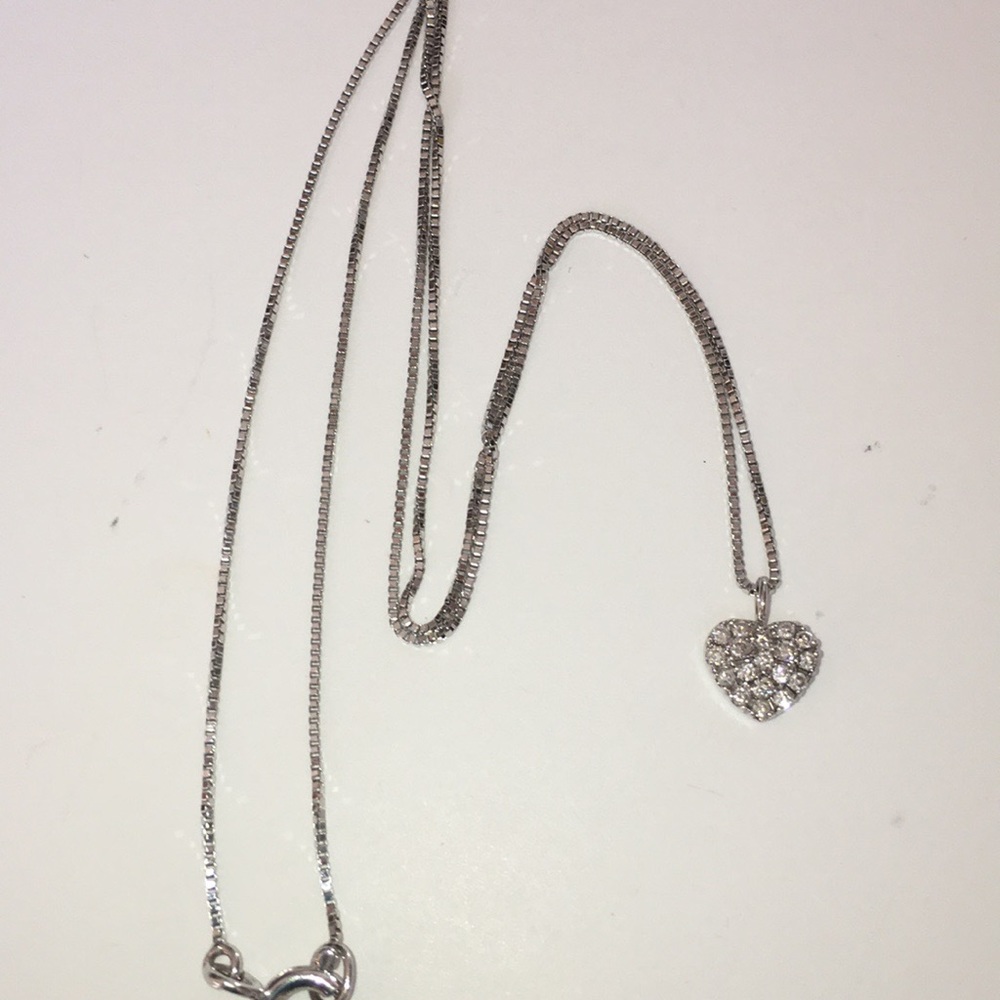 14K White Gold XS Pave Diamond Heart Necklace